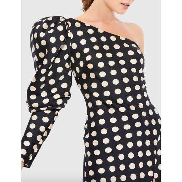 MAC DUGGAL Dress Size 12 Evening Gown NEW Black Cream One Sleeve Polka Dot - Picture 9 of 9